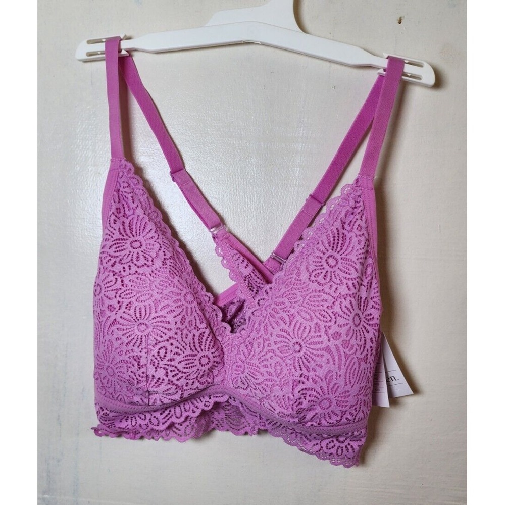 Auden Womens Purple Floral Lace Lightly Lined Wireless Bralette Racerback Size L